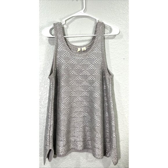Moth Tank Top Womens M Silver Anthropologie Sana Open Sweater Knit Metallic Foil - Picture 1 of 7